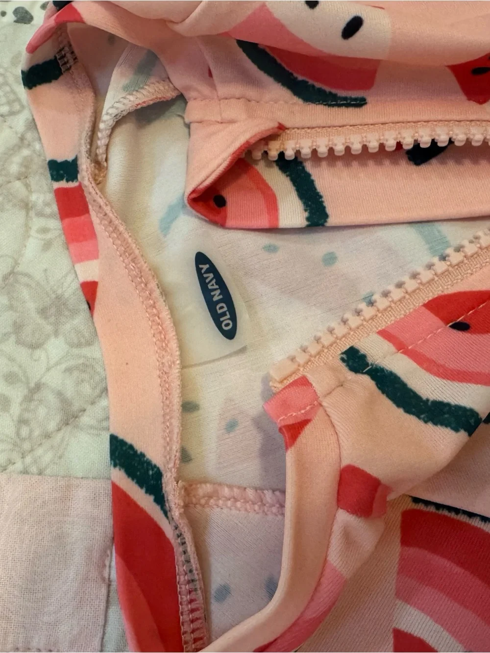 Old Navy Peach/Pink Watermelon Zip Long-Sleeve One-Piece Swimsuit
